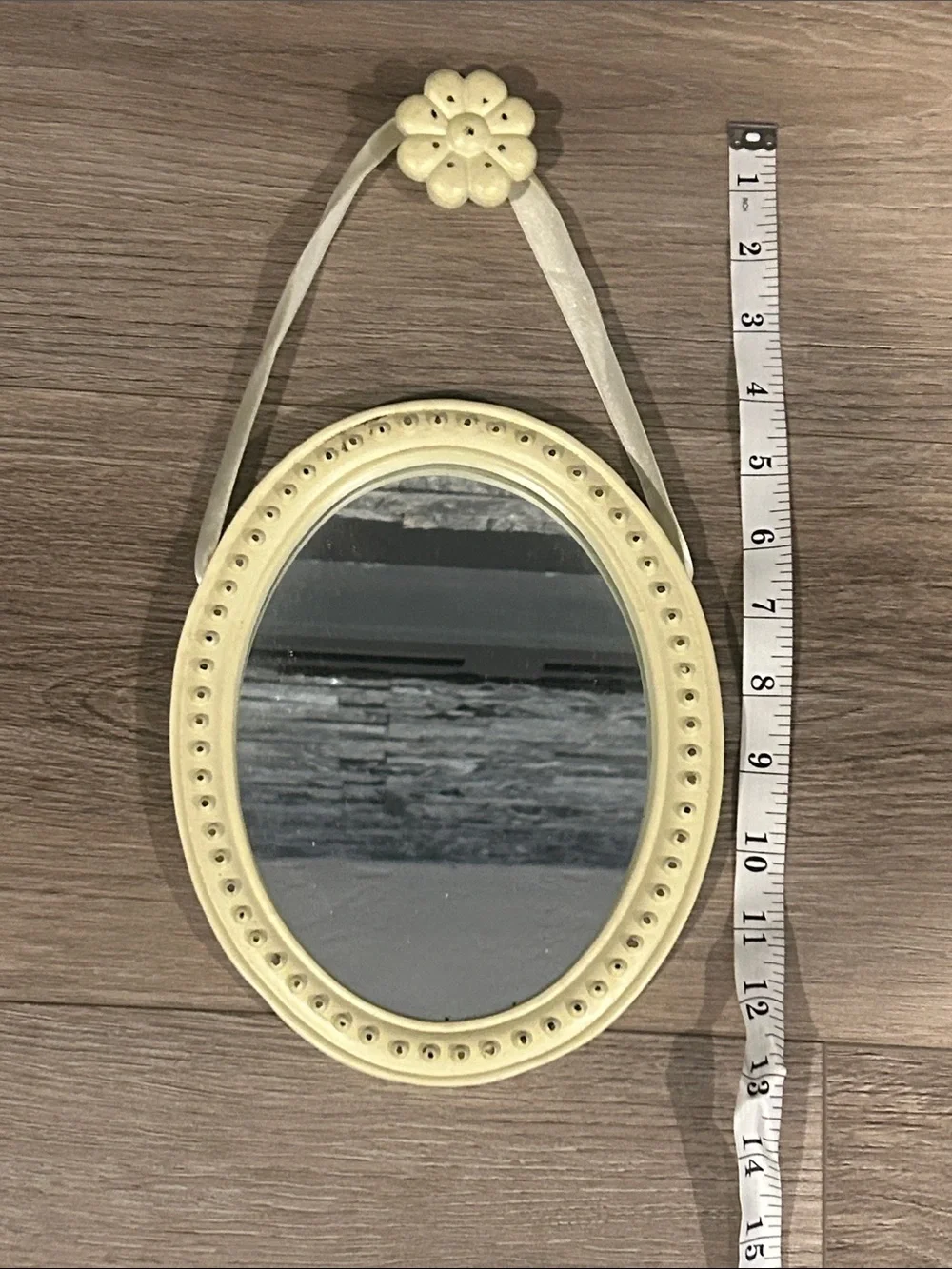 Sage Green Oval Hanging Wall Mirror with Beaded Frame